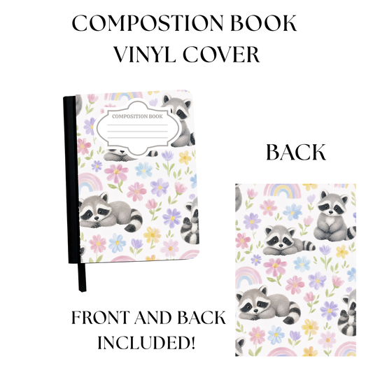 Floral Raccoon Composition Notebook Vinyl Cover UV PRINTED