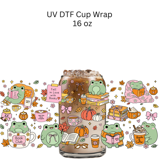 Fall in Love with Books Frog UV DTF Cup Wrap