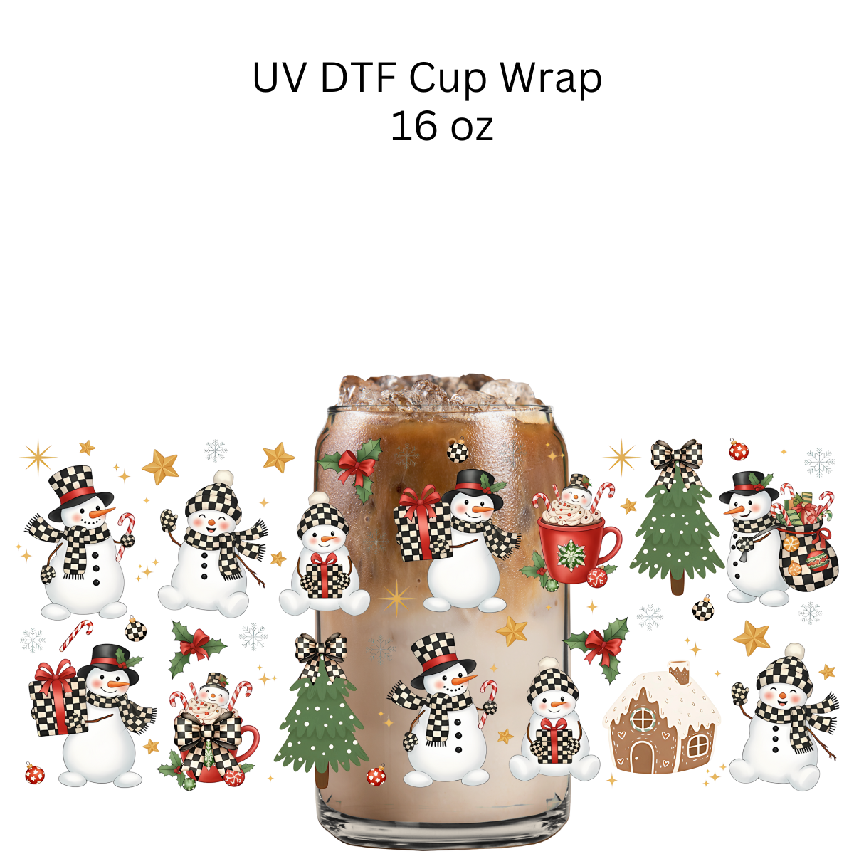 Checkered Snowman UV DTF Cup Wrap