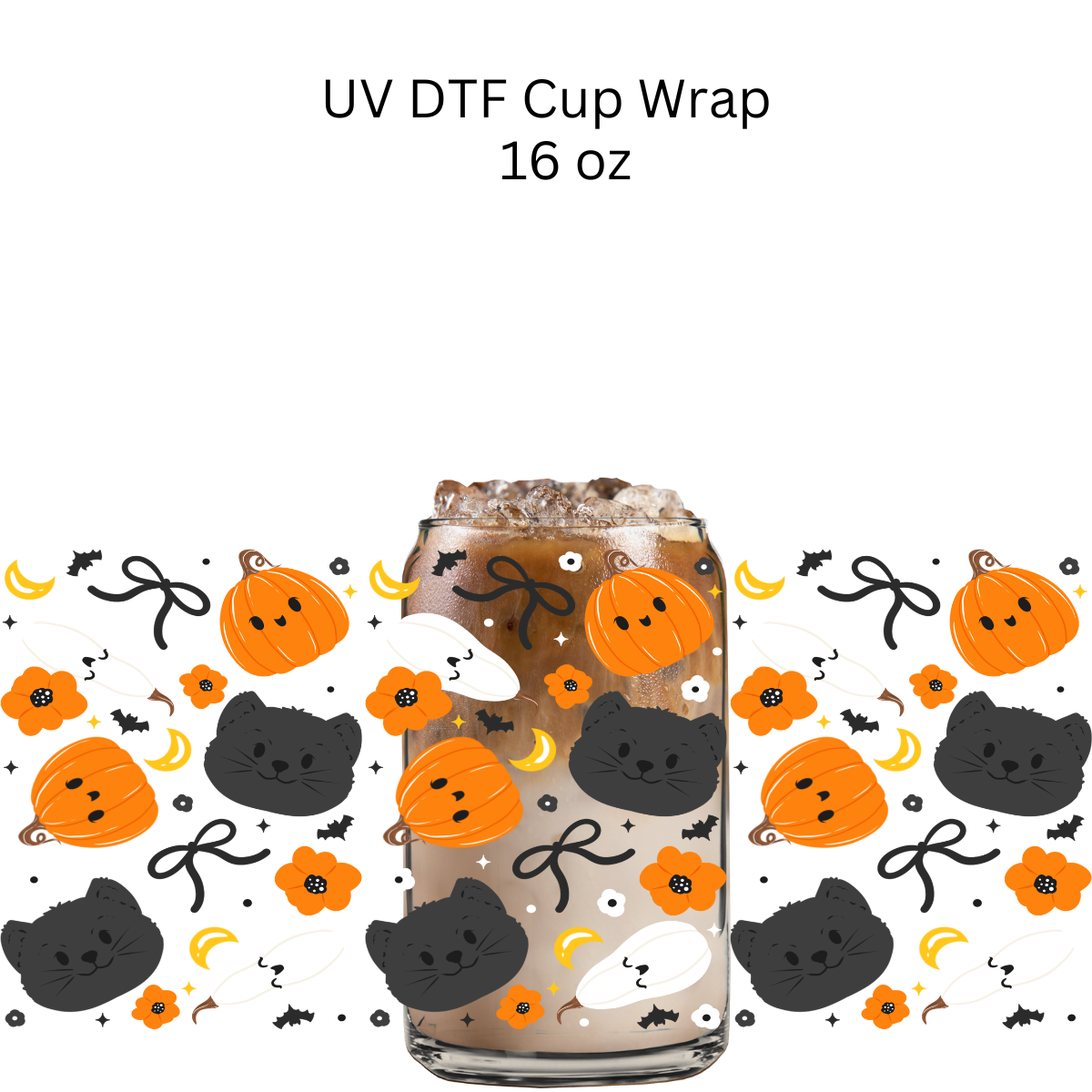 Pumpkins, Cats and Bows UV DTF Cup Wrap