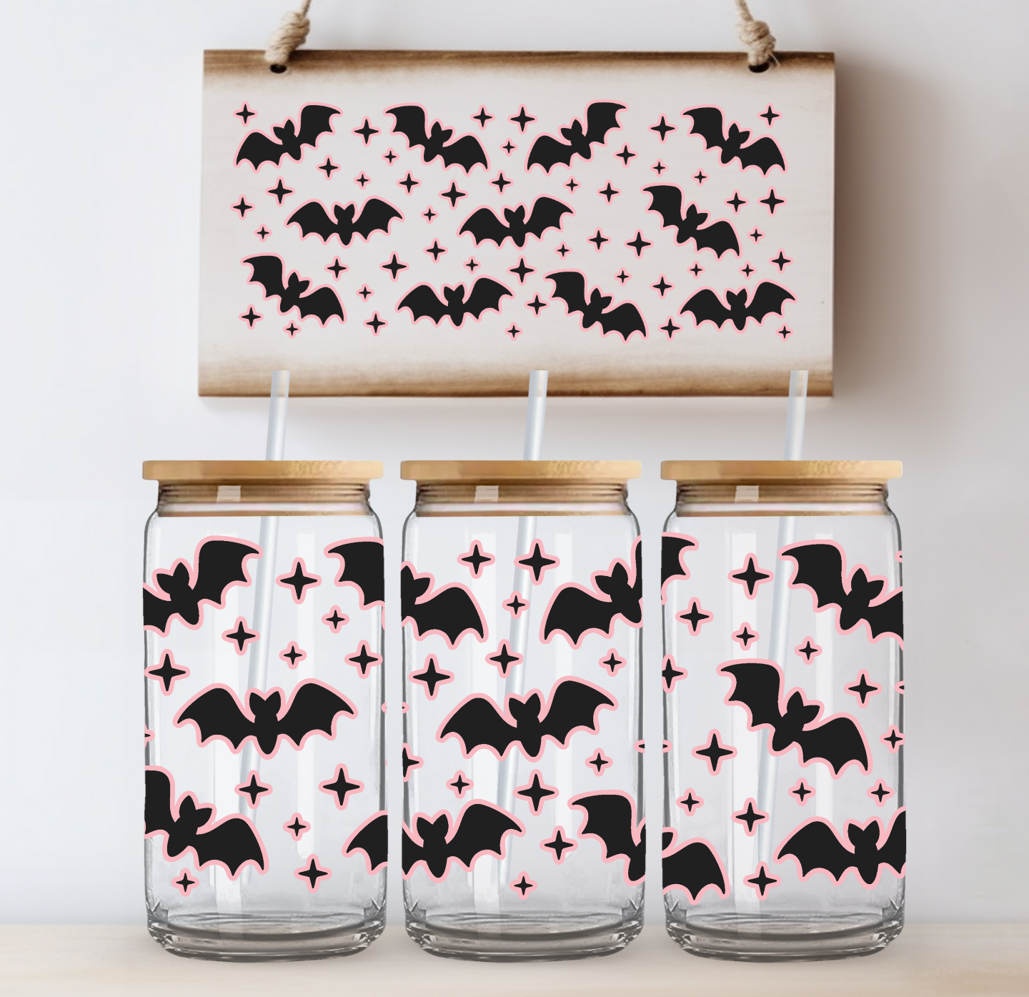 Pink and Black Bats UV DTF Wrap