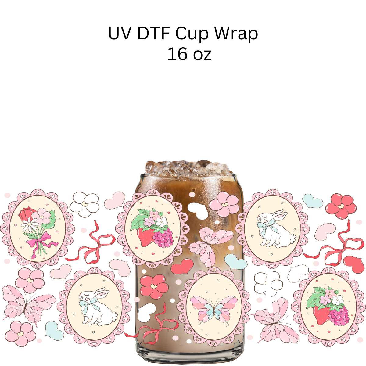 Pink Bunny and Butterfly Frames UV DTF Cup Wrap
