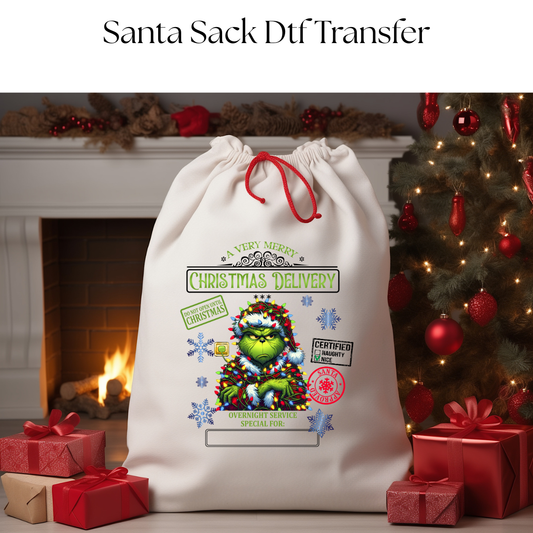 Green Monster Lights Santa Sack DTF Transfer