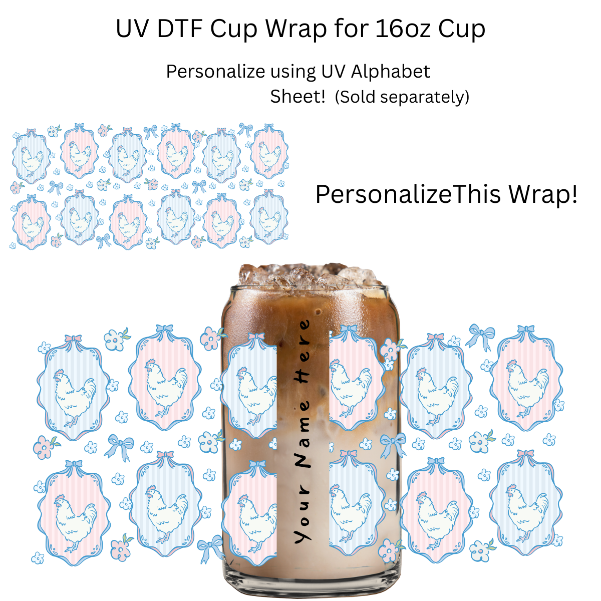 Pastel Chicken Frames PERSONALIZE UV DTF Cup Wrap