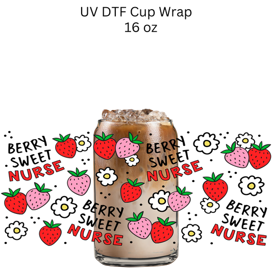 Berry Sweet Nurse Strawberries UV DTF Cup Wrap