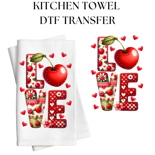 LOVE Cherry Faux Quilt Towel DTF Transfer