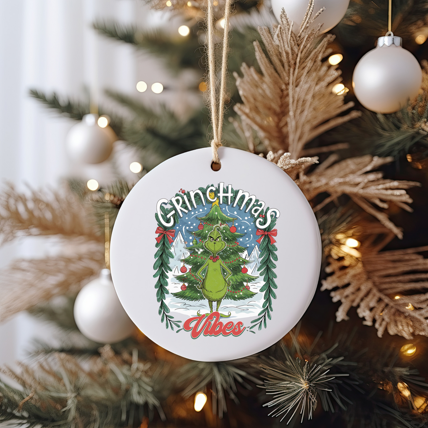 Green Monster Vibes Christmas Tree Ornament Size UV DTF DOUBLE SIDED