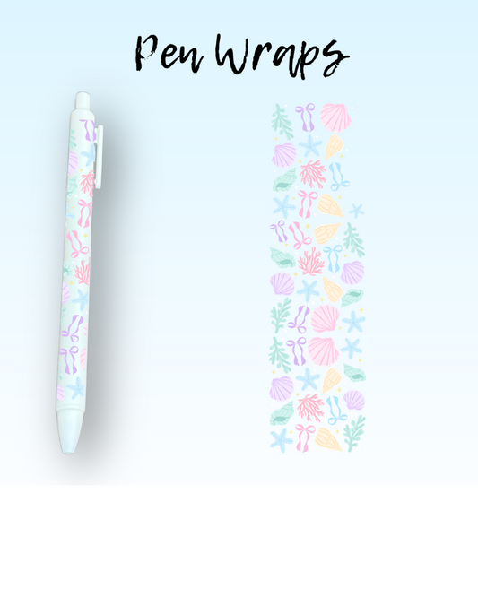 Shells, Coral, & Bows Pen Wrap For Ballpoint Pen UV DTF