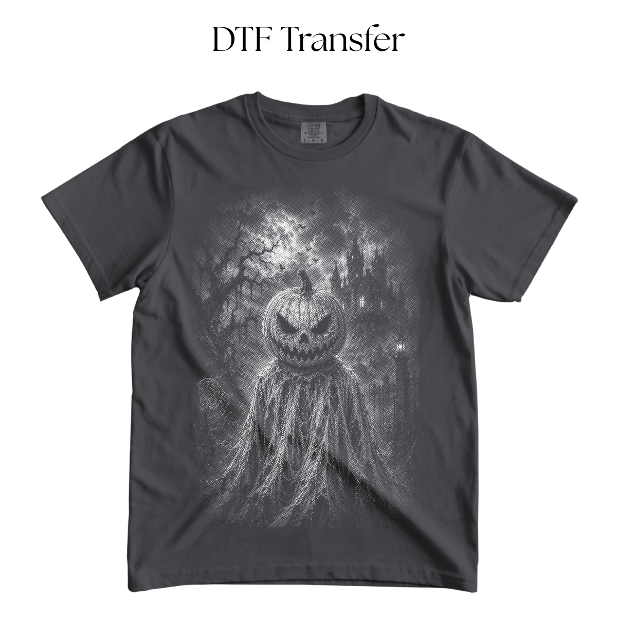 Pumpkin Man Single Color DTF Transfer (Press on Black)