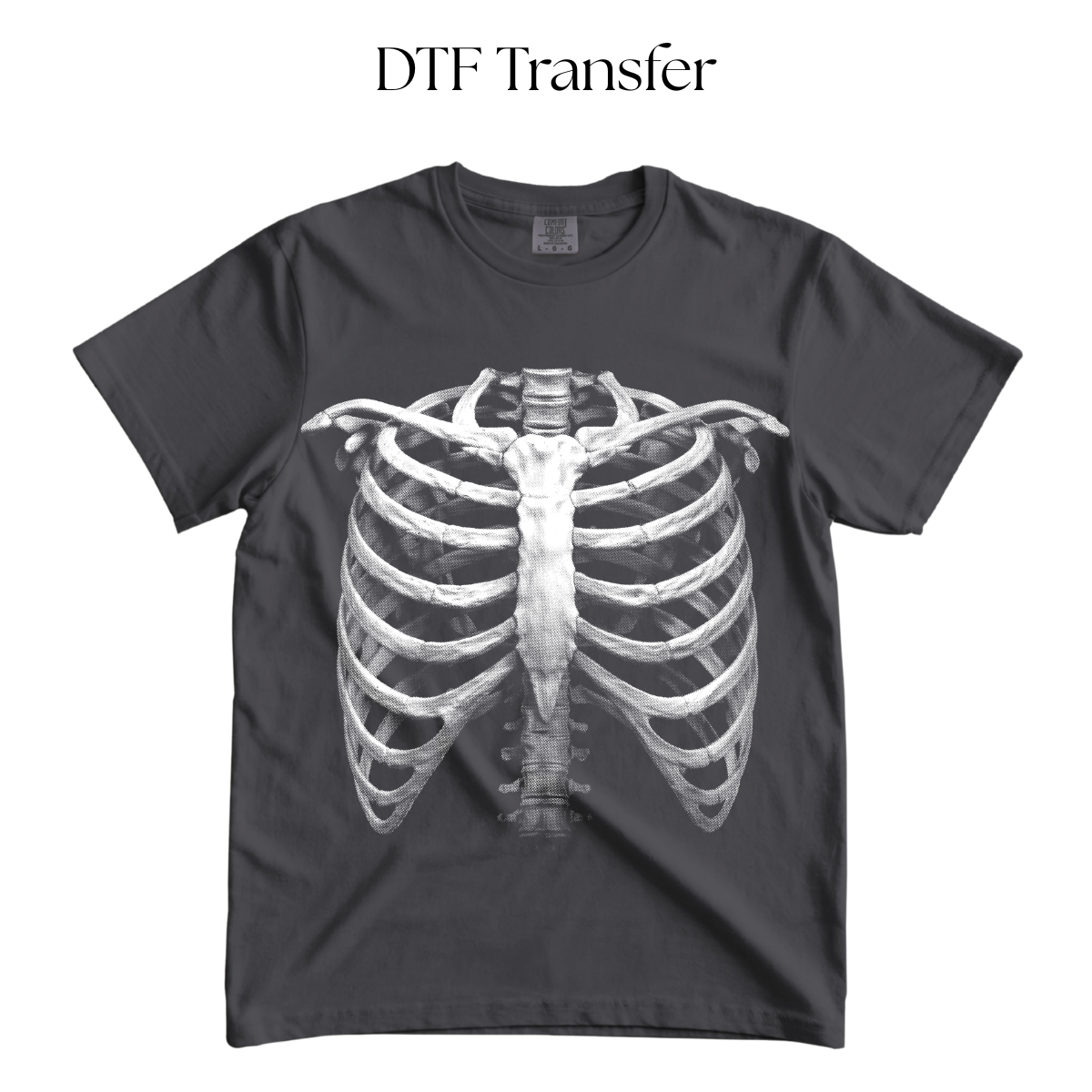 Skeleton Rib Cage Single Color DTF Transfer (Press on Black)