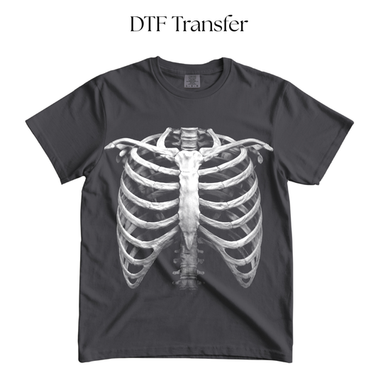 Skeleton Rib Cage Single Color DTF Transfer (Press on Black)