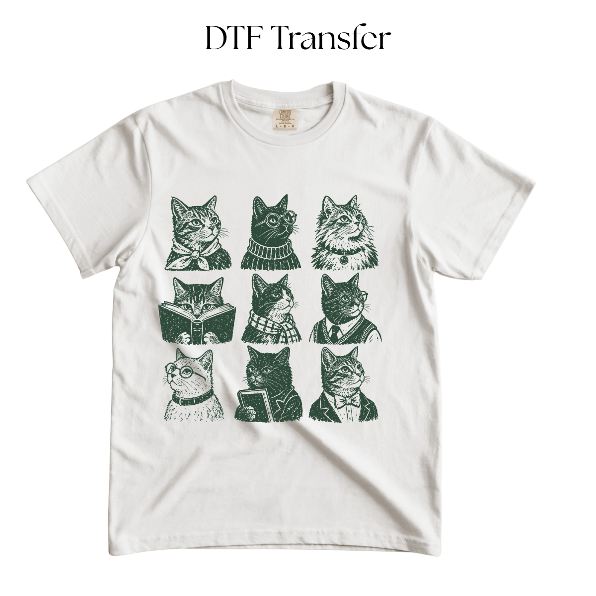 Bookish Cats Green Single Color DTF Transfer