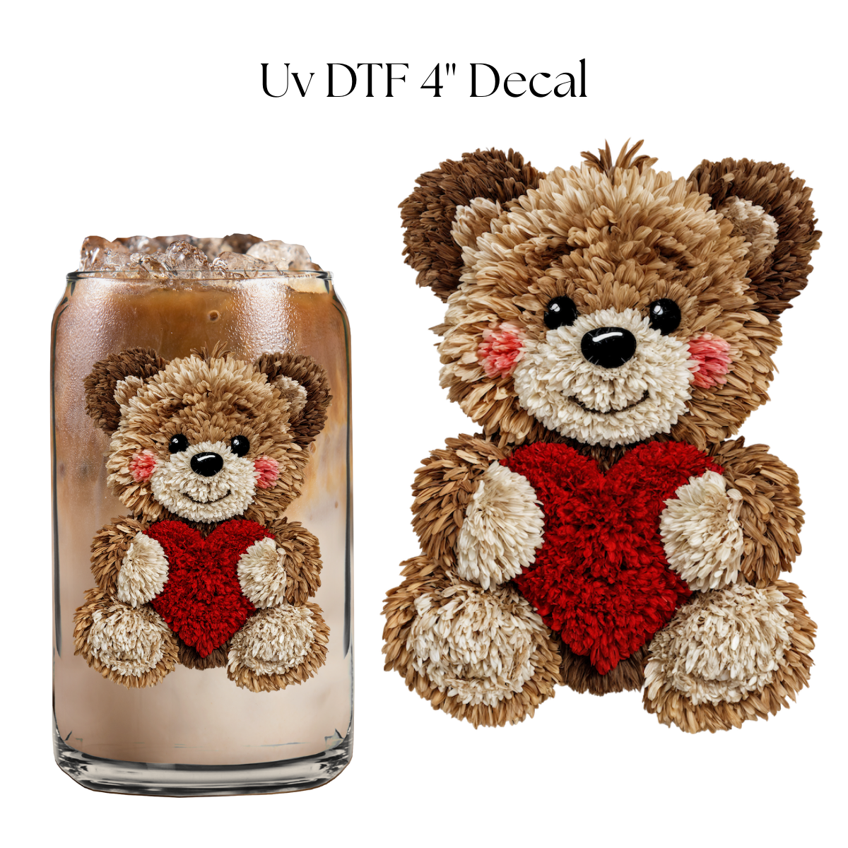Blushing Valentines Bear 4” UV DTF Decal