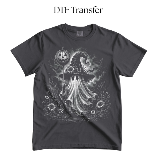 Ghost with Balloon Single Color DTF Transfer (Press On Black)