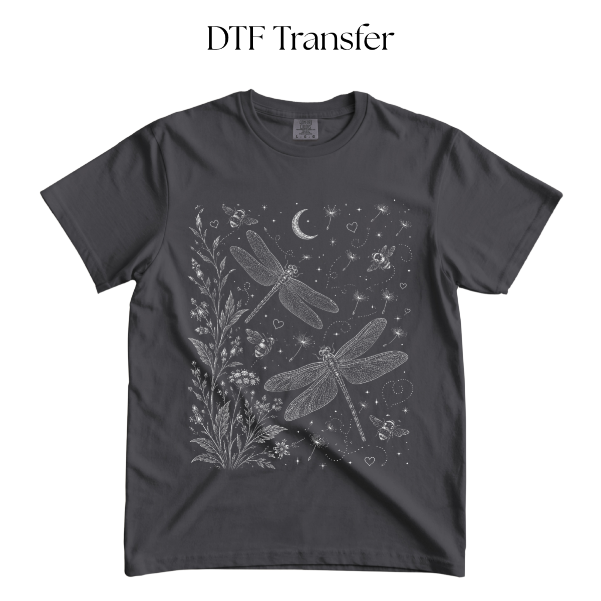 Dragonflies Single Color DTF Transfer (Press on Black)