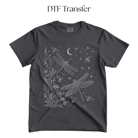 Dragonflies Single Color DTF Transfer (Press on Black)