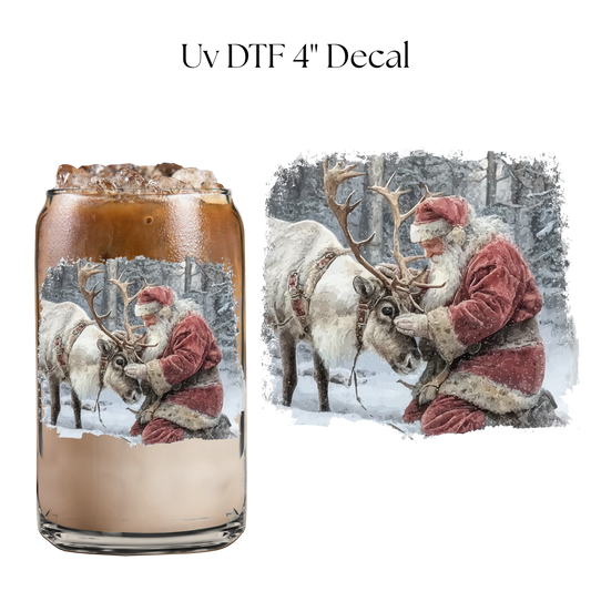 Santa and Reindeer 4” UV DTF Decal