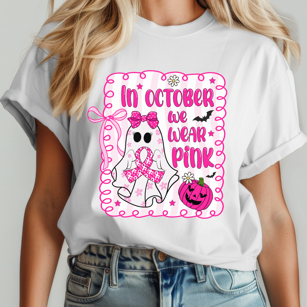 In October we Wear Pink Ghostie Dtf Transfer (print to order)