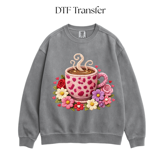 Pink Coffee Mug Faux Yarn DTF Transfer