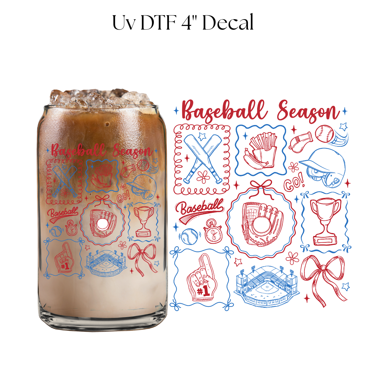 Baseball Season Blue Red 4” UV DTF Decal