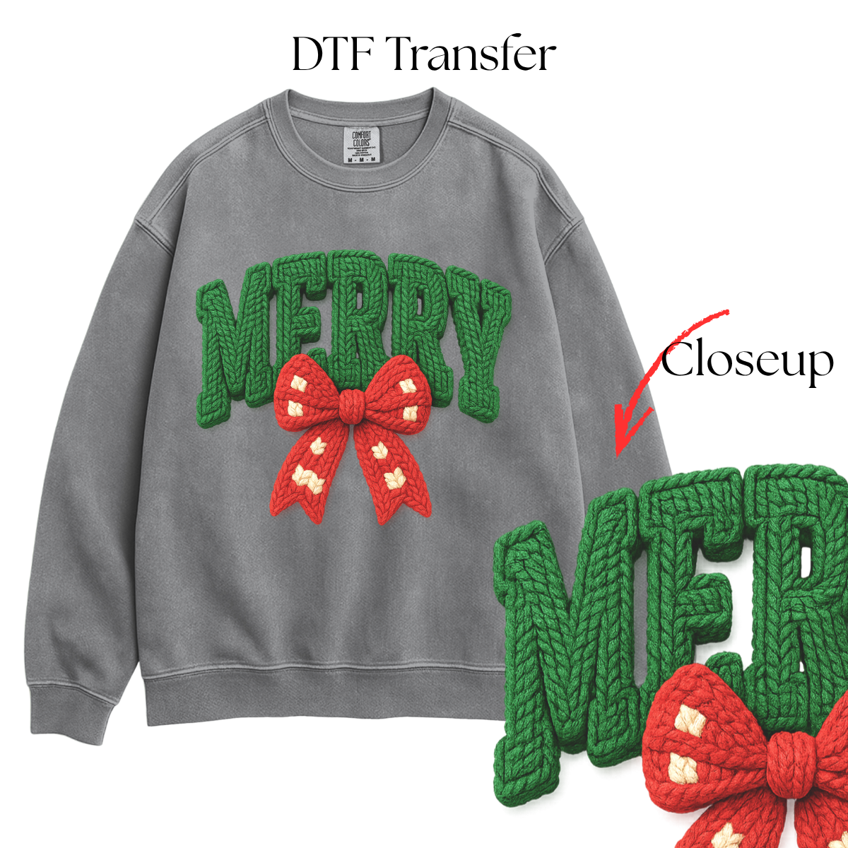 Green Merry Faux Yarn DTF Transfer