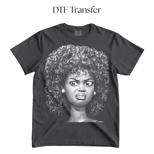 Disgust Doll Face Single Color DTF Transfer (Press on Black)