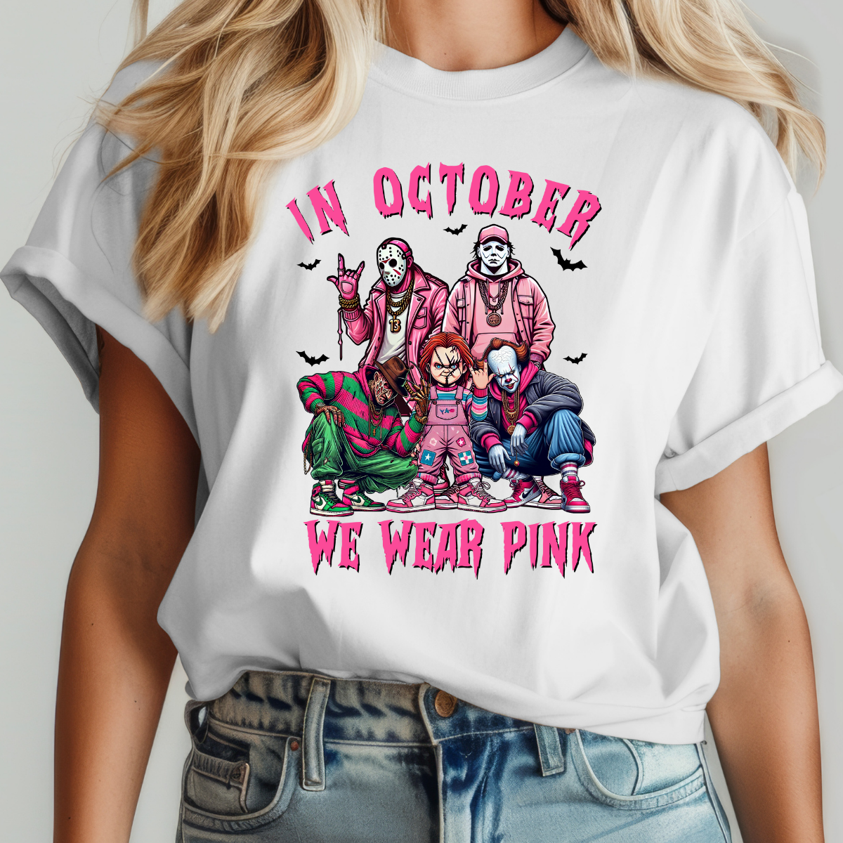 Horror in October we Wear Pink Dtf Transfer (print to order)