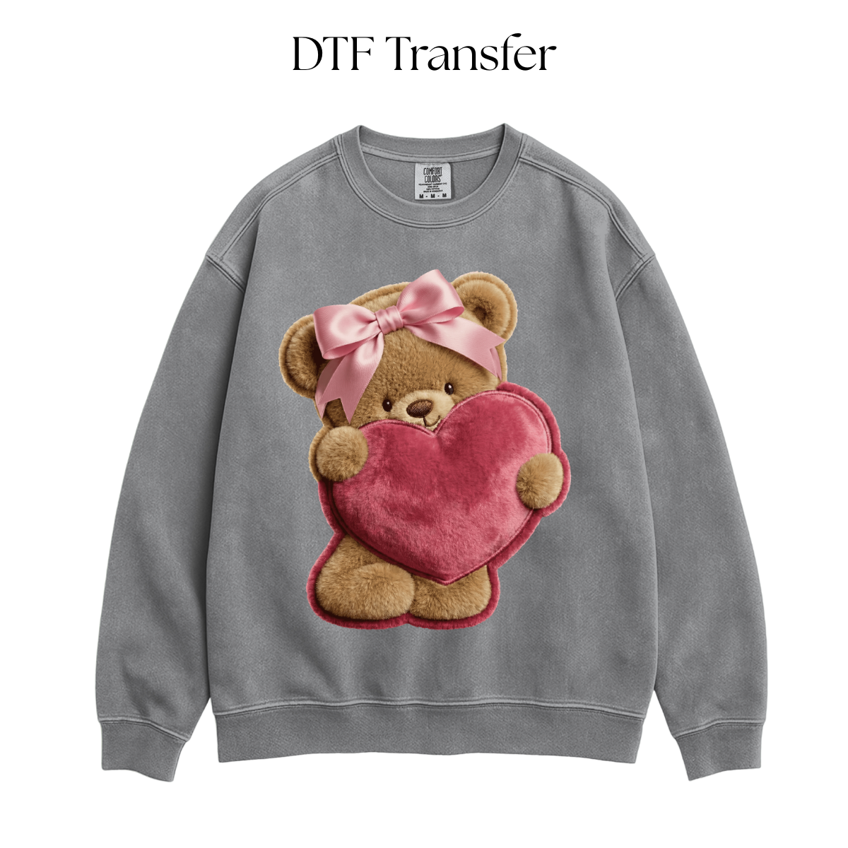 Bear Holding Heart Faux Patch DTF Transfer