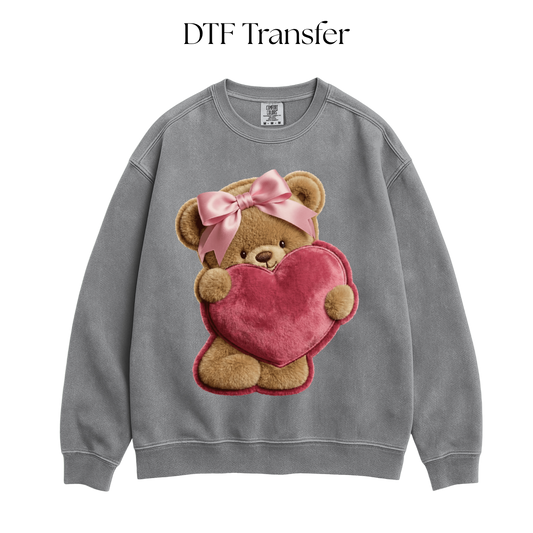 Bear Holding Heart Faux Patch DTF Transfer
