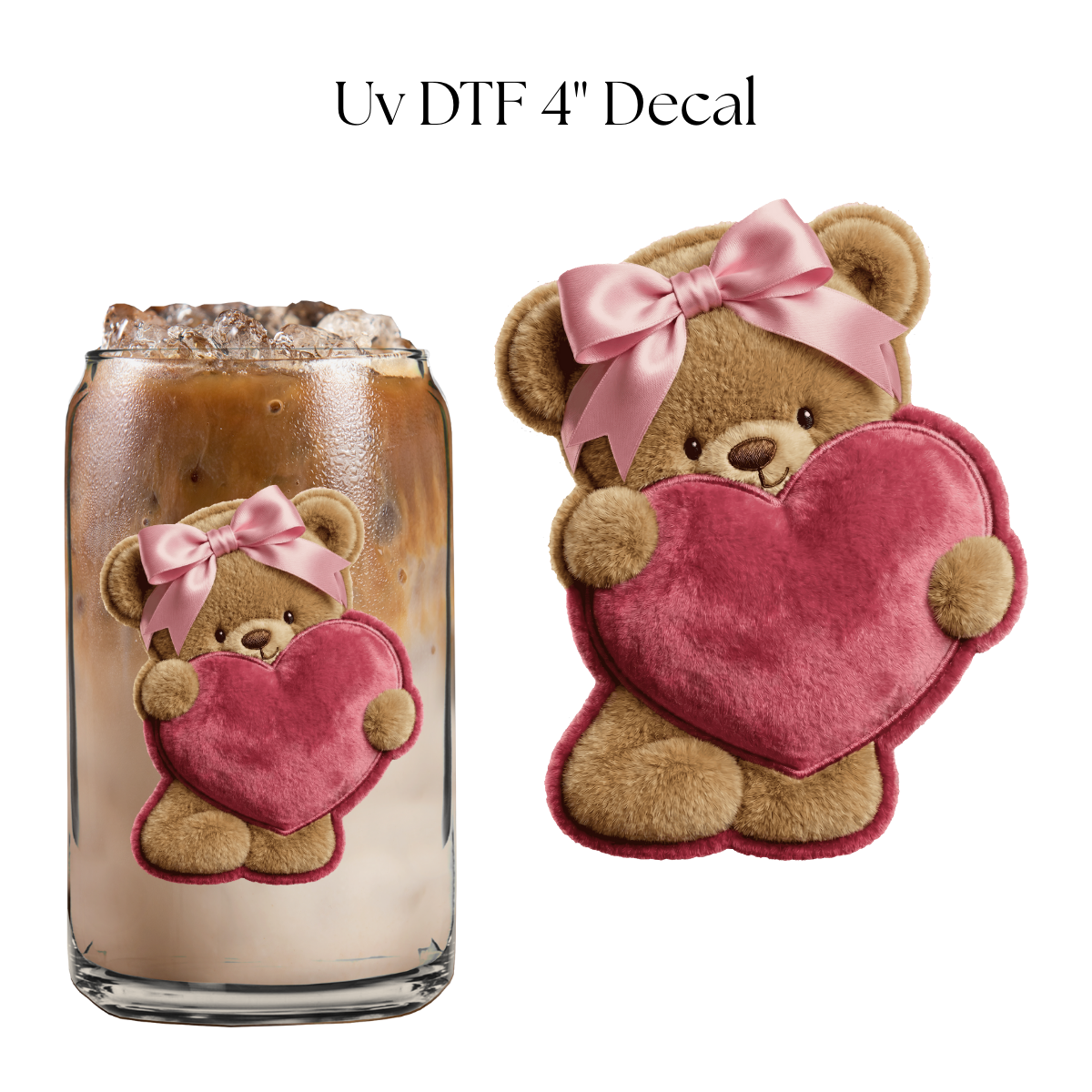 Bear Holding Heart Faux 4” UV DTF Decal