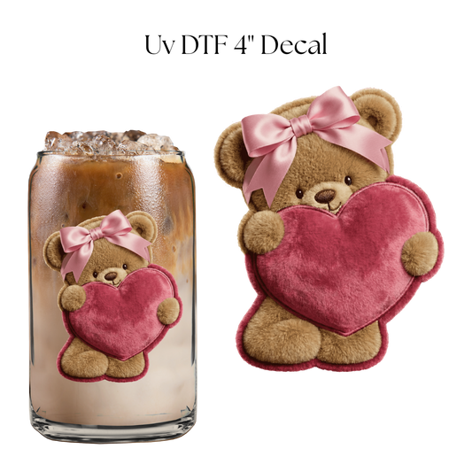 Bear Holding Heart Faux 4” UV DTF Decal