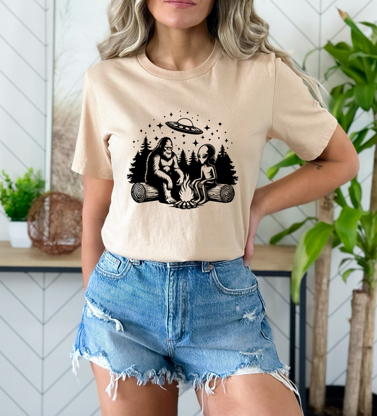 Alien And Sasquatch (BLACK) SINGLE COLOR DTF TRANSFER