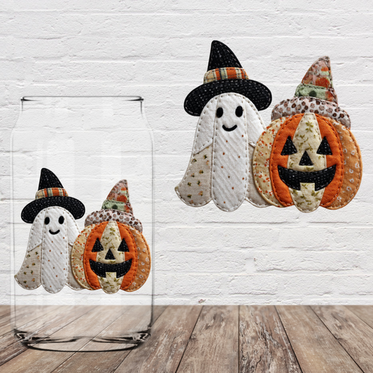 Faux Applique Ghostie and Pumpkin 4" UV DTF