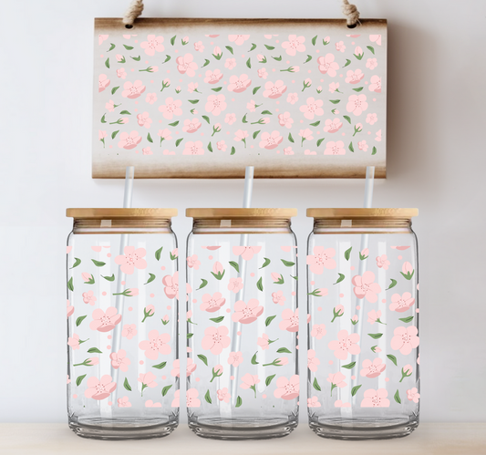 Pink Flowers UV DTF Cup Wrap