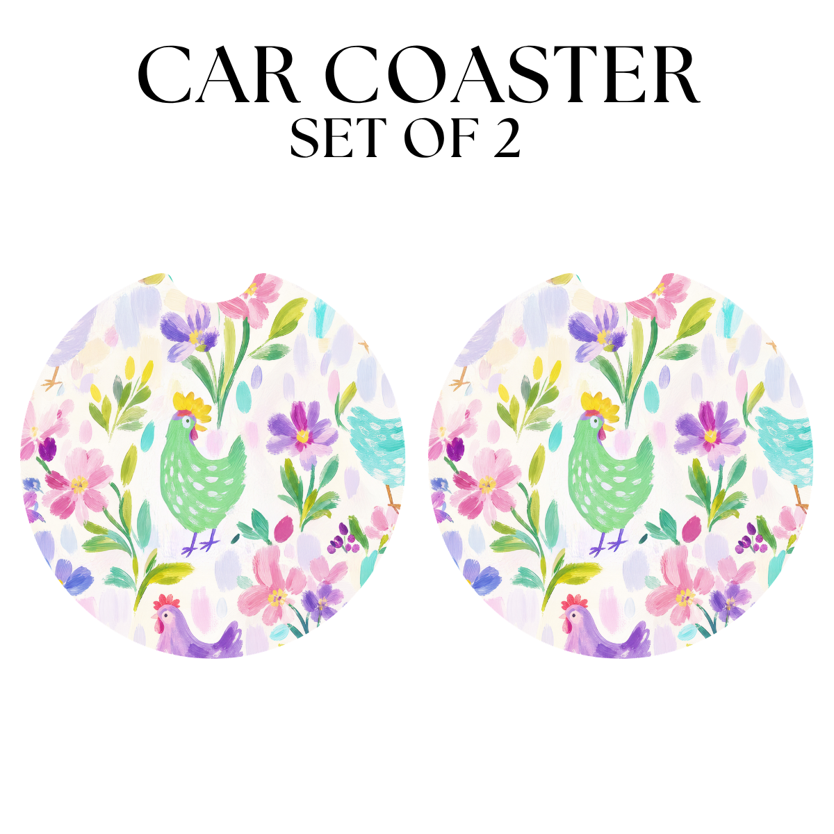 Pastel Chickens UV DTF Car Coaster
