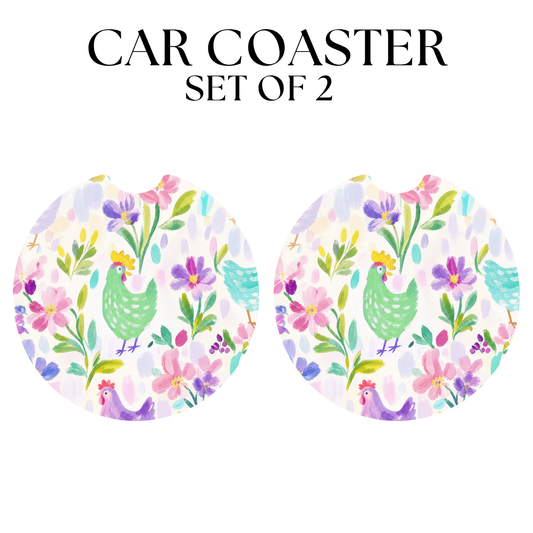 Pastel Chickens UV DTF Car Coaster