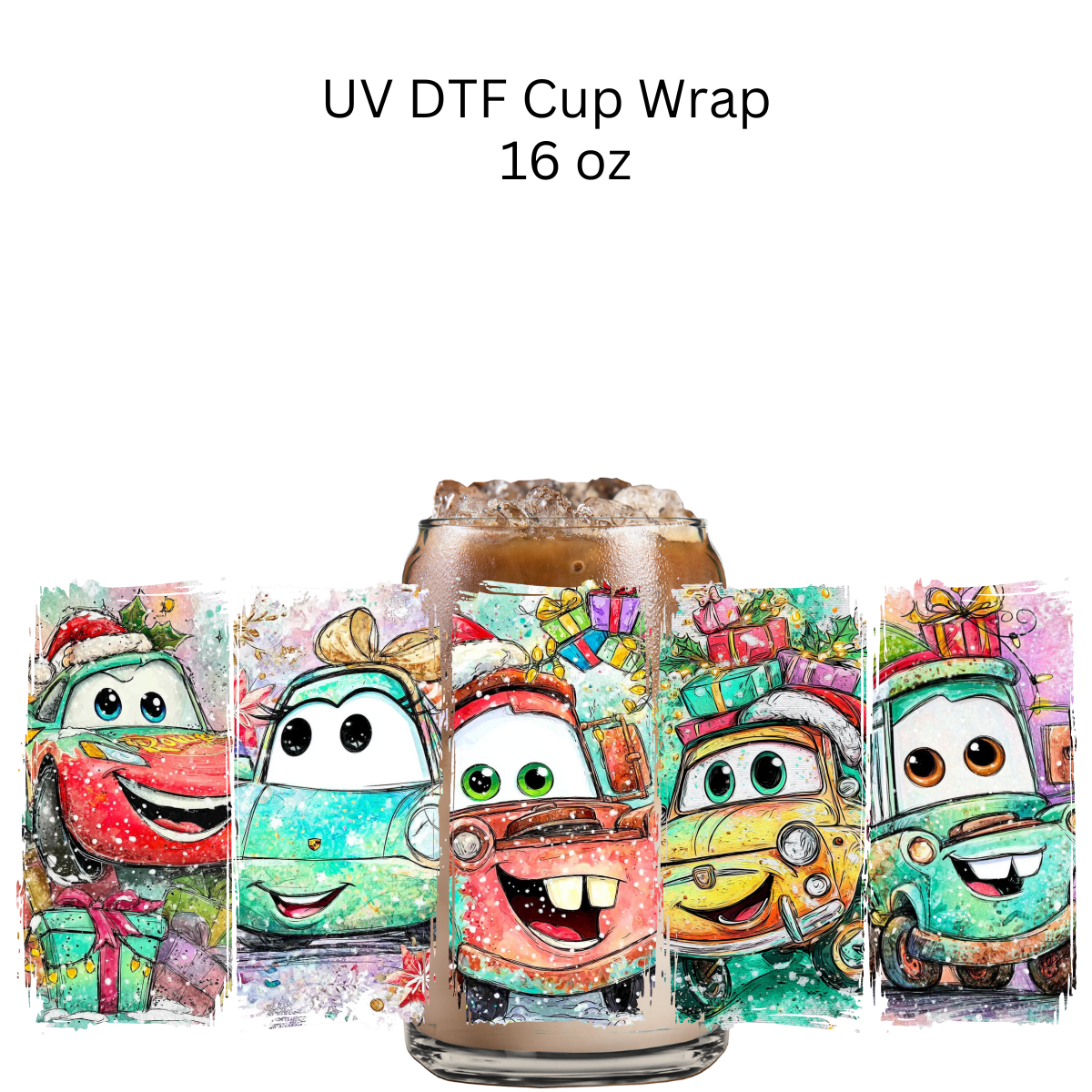 Cars Christmas UV DTF Cup Wrap