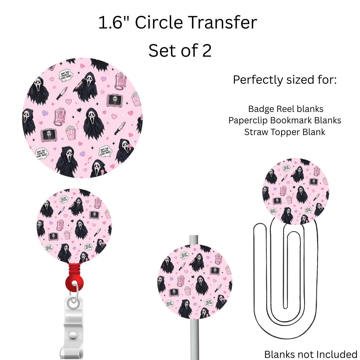 Whats Your Fav Scary Movie  1.6” UV DTF Transfer Set of 2