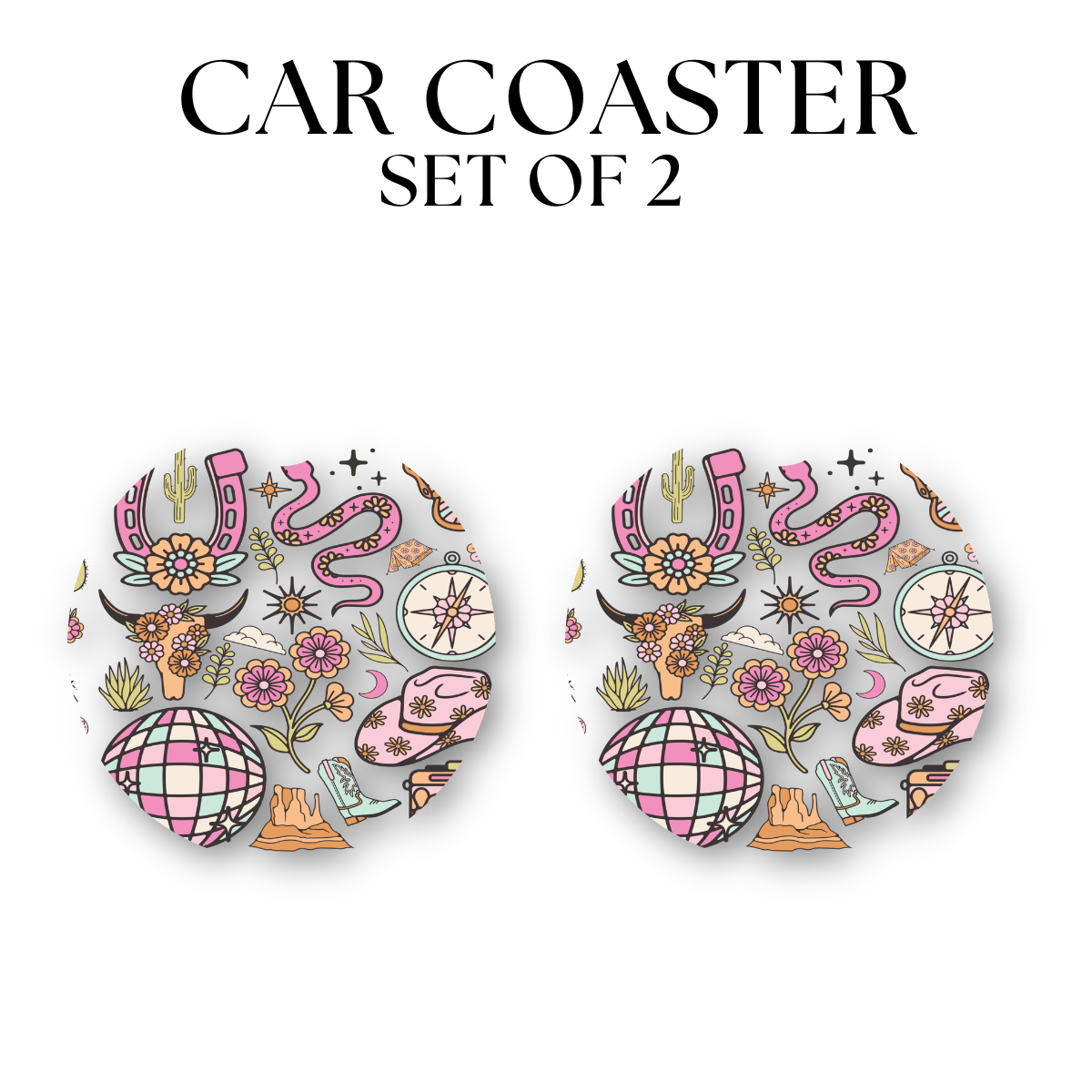 Pink Western Car Coaster DTF Transfer