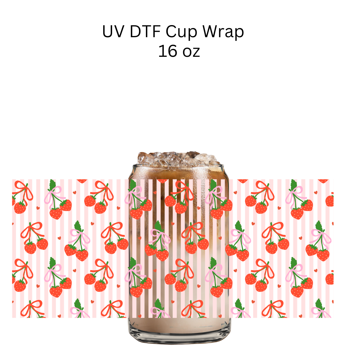Strawberries and Stripes UV DTF Cup Wrap