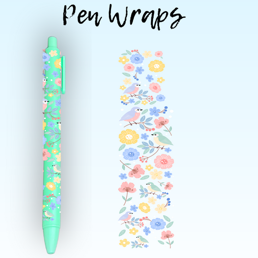 Birds and Flowers UV DTF Wrap For Ballpoint Pen