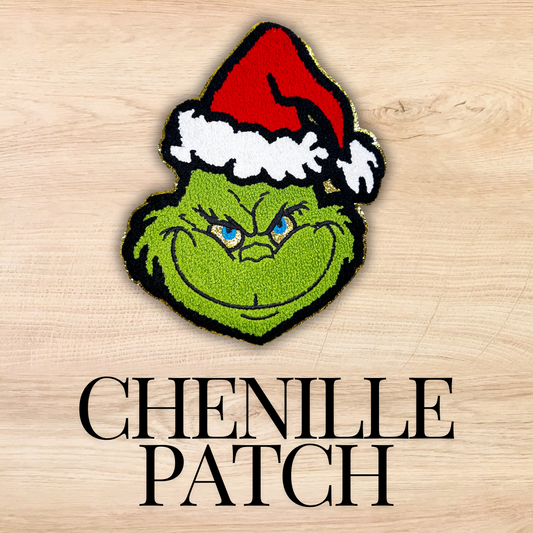 Green Monster Face Chenille Patch