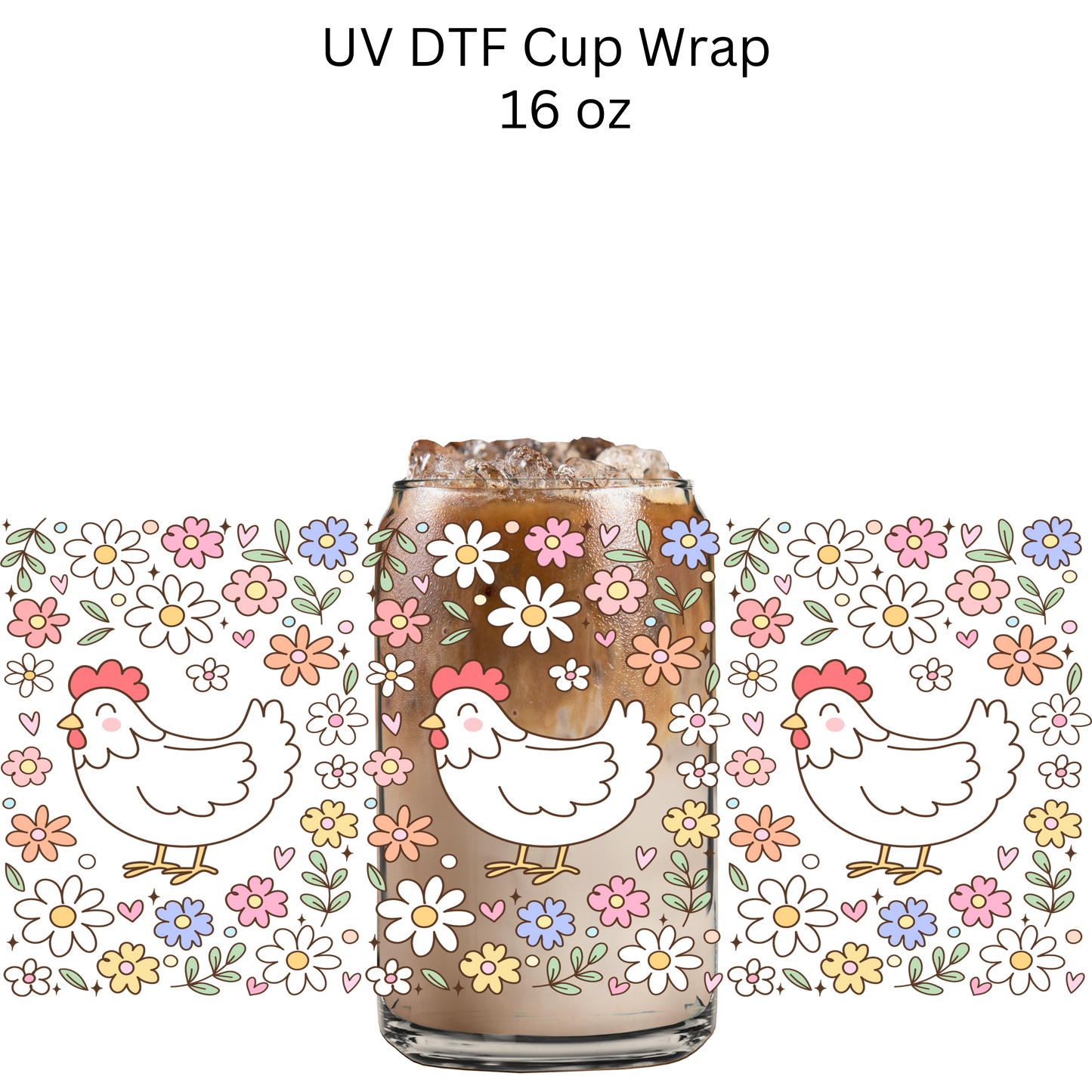 3 Chickens Floral UV DTF Cup Wrap