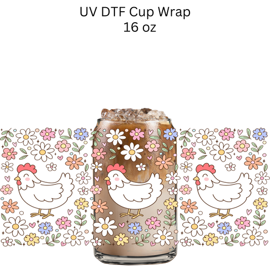 3 Chickens Floral UV DTF Cup Wrap