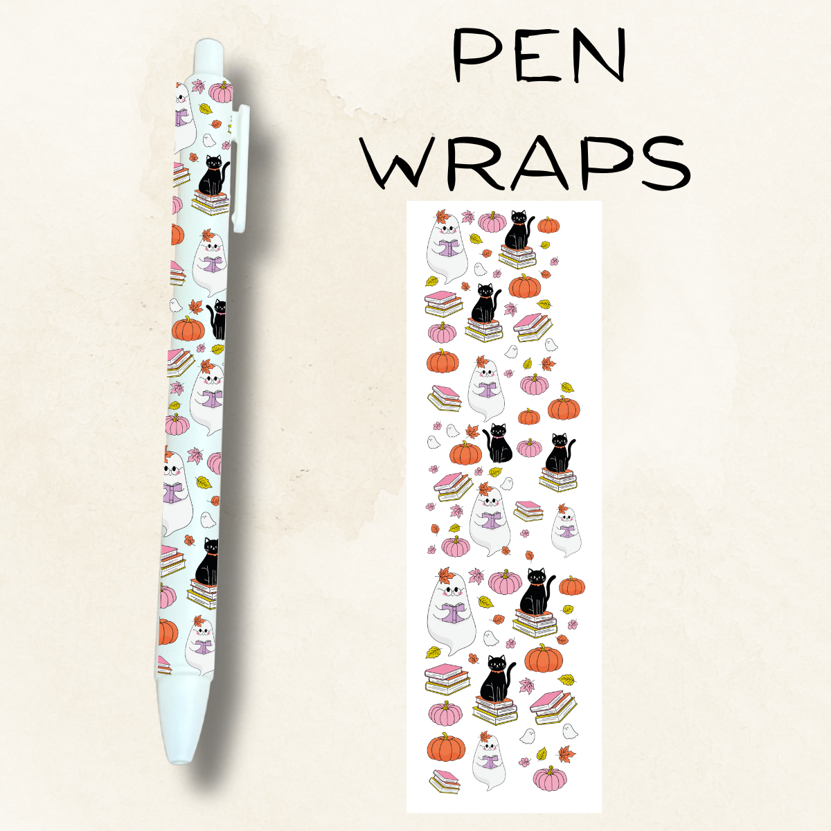 Reading Ghost Pumpkin  UV DTF Wrap For Ballpoint Pen