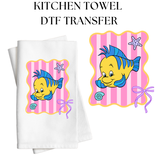 Mermaid Fish Pink Kitchen Towel DTF Transfer