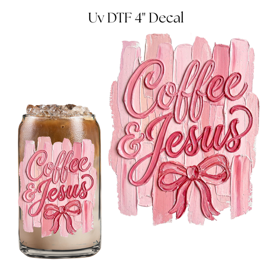 Stripped Coffee and Jesus Pink 4” UV DTF Cup Decal