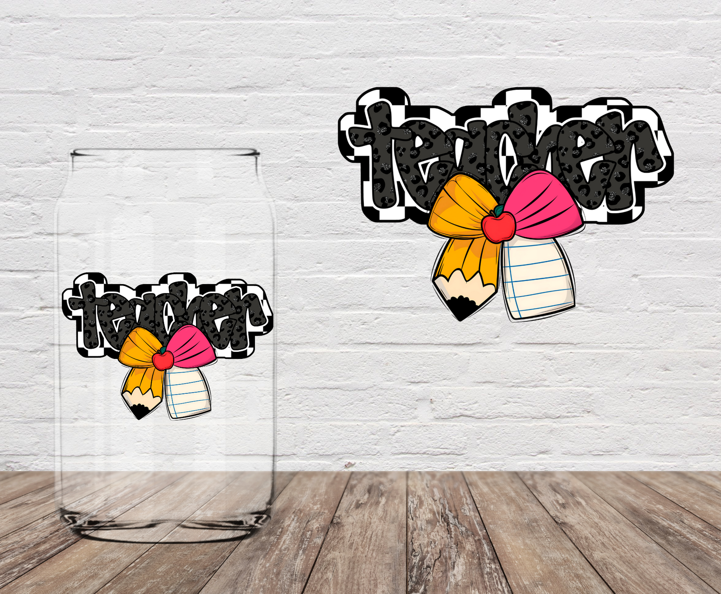 Teacher Black Checkered 4" UV DTF