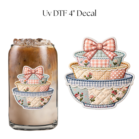 Faux Quilted Bowls 4” UV DTF Decal