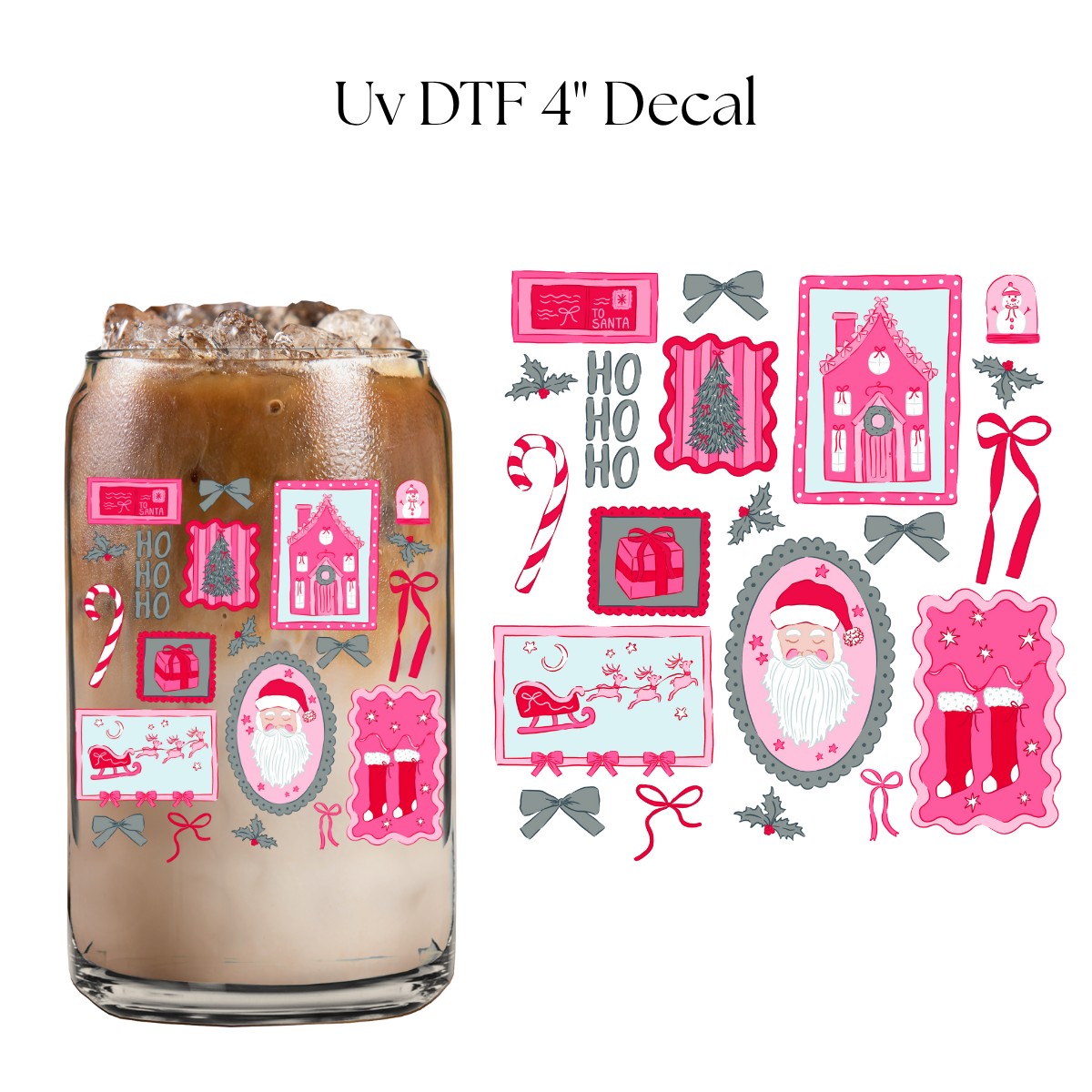 Ho Ho Ho Pink Christmas Frames 4” UV DTF Decal